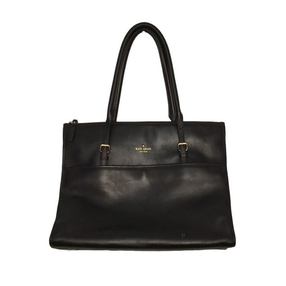 kate spade Handbags - KATE SPADE New York Large Tote Smooth Black Leather Shoulder Bag